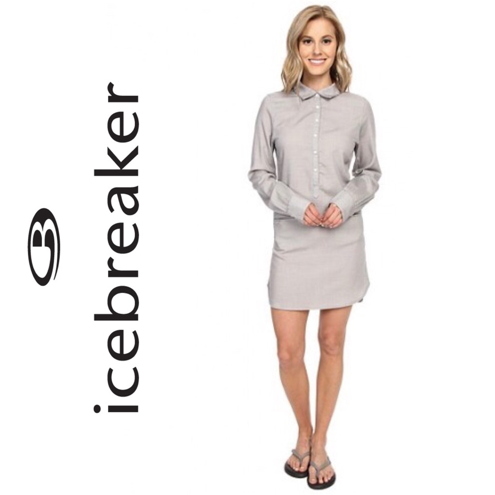Icebreaker Gray Merino Wool Kala Tunic Travel Dress Heather Snow Sz M